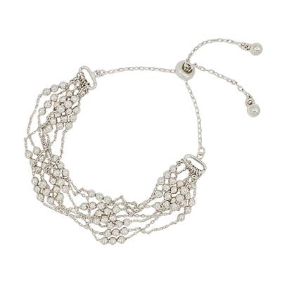 Thin Silver Chain and Beaded Layered Pull String Bracelet