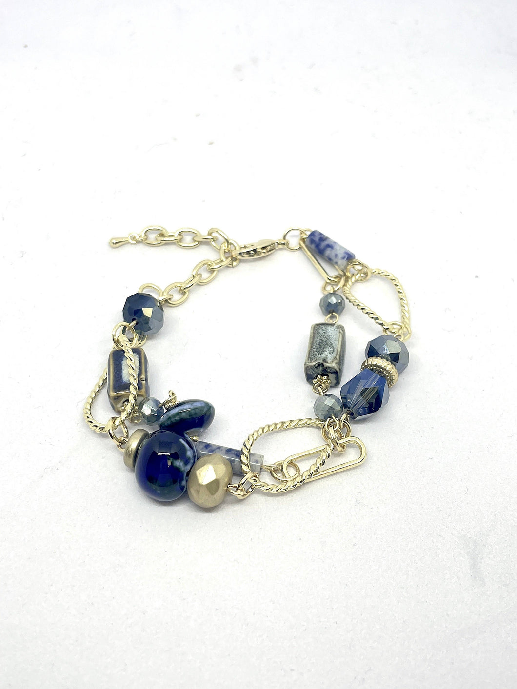 Glass Bead Mixed Metal Bracelet