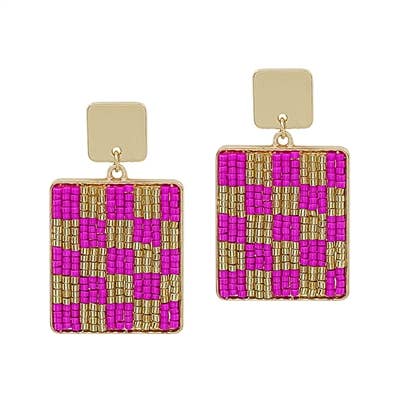 Hot Pink and Gold Seed Bead Checkered Sqaure 2