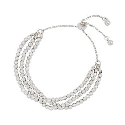 Silver Small Beaded 3 Layered Draw String Pull Bracelet
