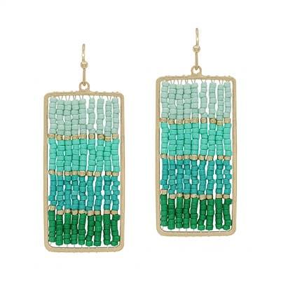Mint to Teal Seed Bead Rectangle 1.75