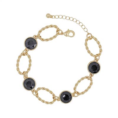 Black Crystal with Textured Gold Chain Bracelet