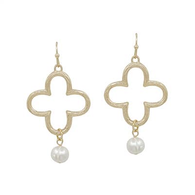 Gold Open Clover with Pearl Drop 1