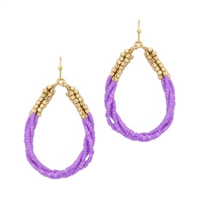 Purple Seed Bead and Gold Wrapped Teardrop 1.5