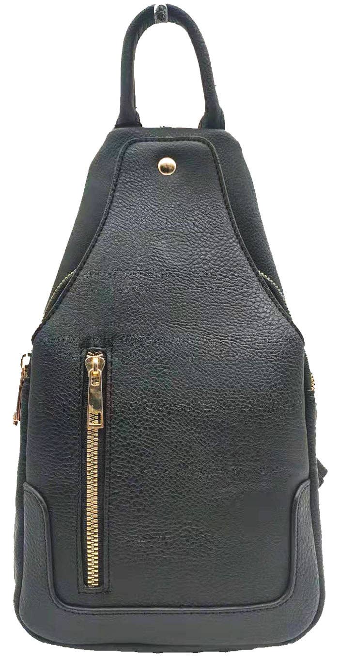 Vegan Leather Fashion Sling Backpack Bag: Black