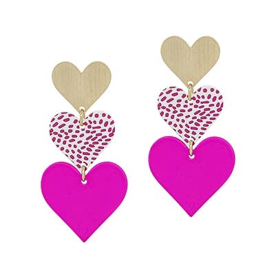Gold & Hot Pink Color Coated Metal Drop Heart 2