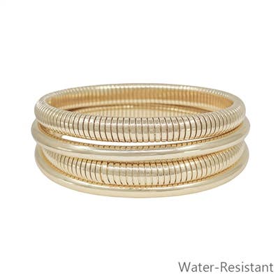 Gold Water Resistant Bangle and Ribbed Stretch Bracelet