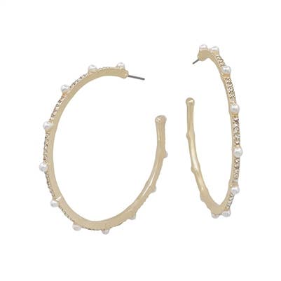 Gold Thin Hoop with Pearl Stud Accents 2