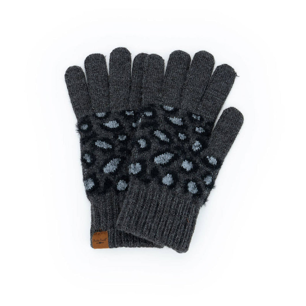 Britt's Knits Snow Leopard Gloves: Black