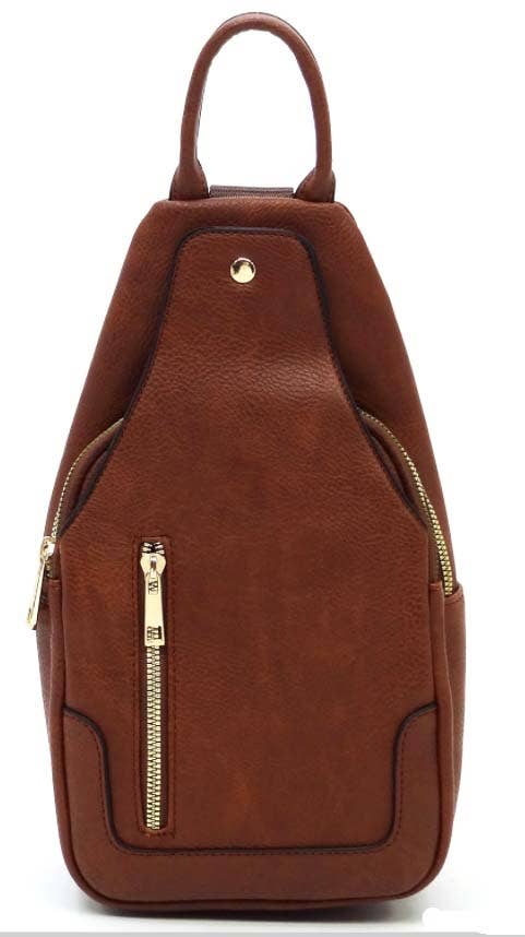 Vegan Leather Fashion Sling Backpack Bag: Brown