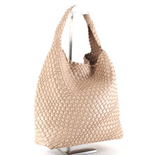 Load image into Gallery viewer, Woven Hobo Bag w/Cosmetic Pouch: Beige
