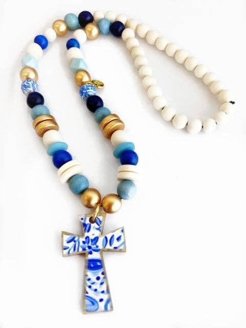 Cross Necklaces: Blue and White