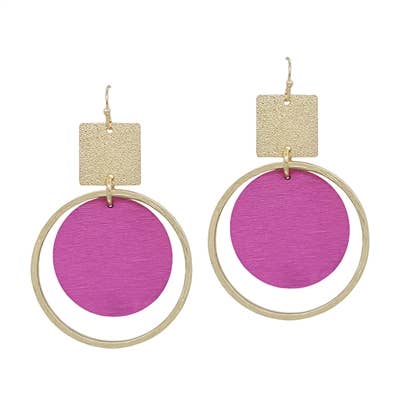 Gold Textured Square with Hot Pink Wood Circle 1.5